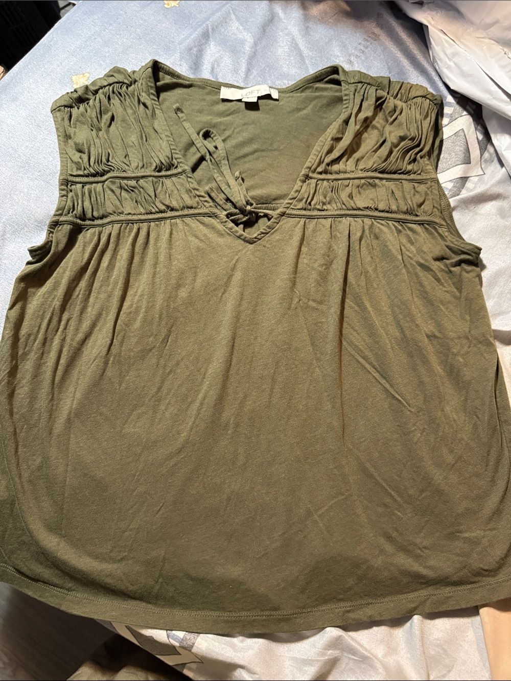 LOFT Olive V-Neck Sleeveless Blouse